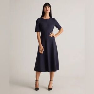 NWT! Quince | Women’s Ultra-Stretch Ponte Short Sleeve Midi Dress | Navy | S